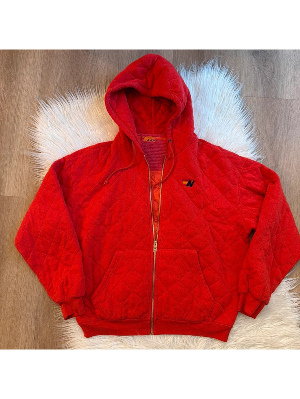Aviator Nation Red quilted zip up jacket with hood size L